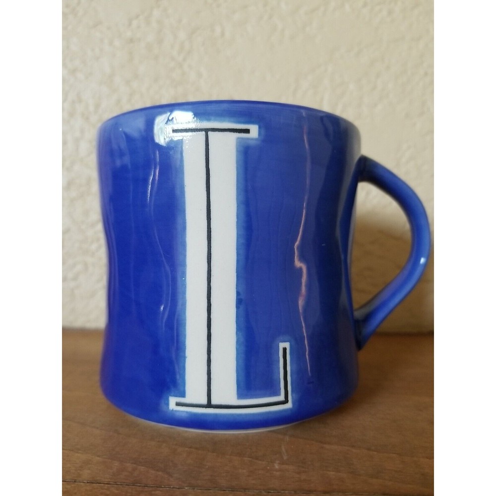 Anthropologie Hand Painted Monogram Initial Letter L Blue Coffee Cup Mug